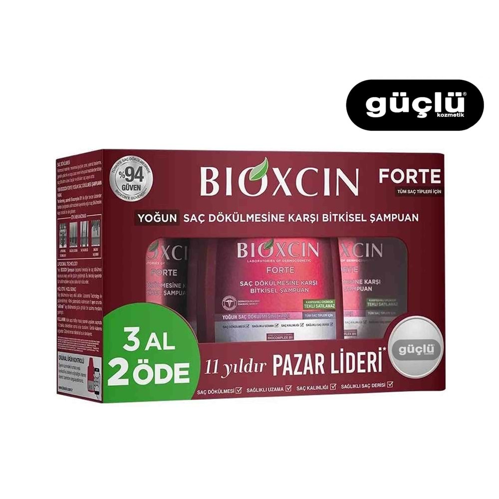 BİOXCIN ŞAMPUAN 3'LÜ 300ML FORTE TÜM SAÇ TİPLERİ 6095*12Lİ