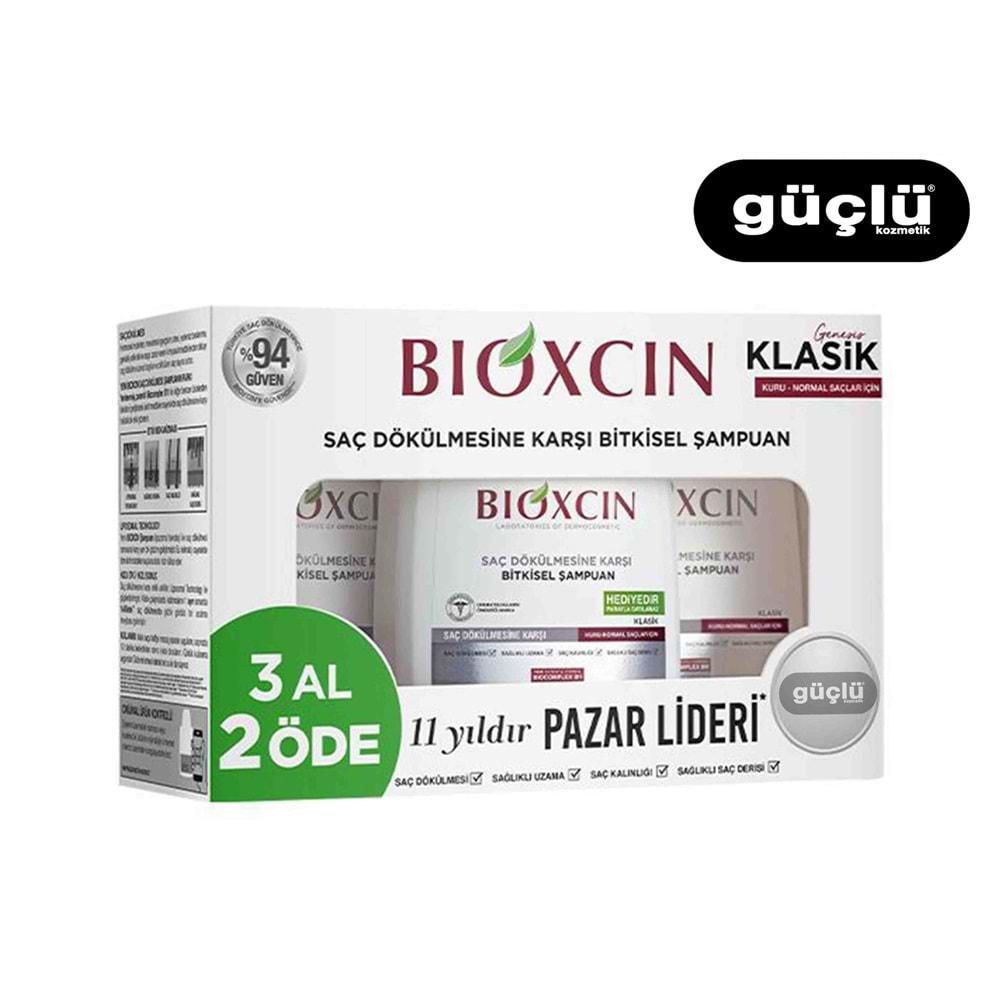 BİOXCIN ŞAMPUAN 3'LÜ 300ML KLASİK YAĞLI SAÇLAR 0048*12Lİ