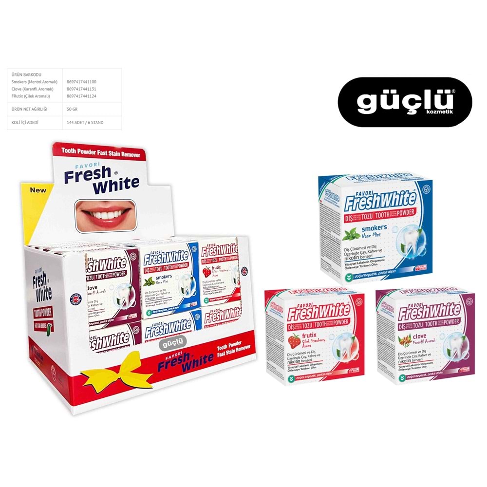 FRESH WHİTE DİŞ TOZU 50G 3LÜ KARMA SET*24LÜ