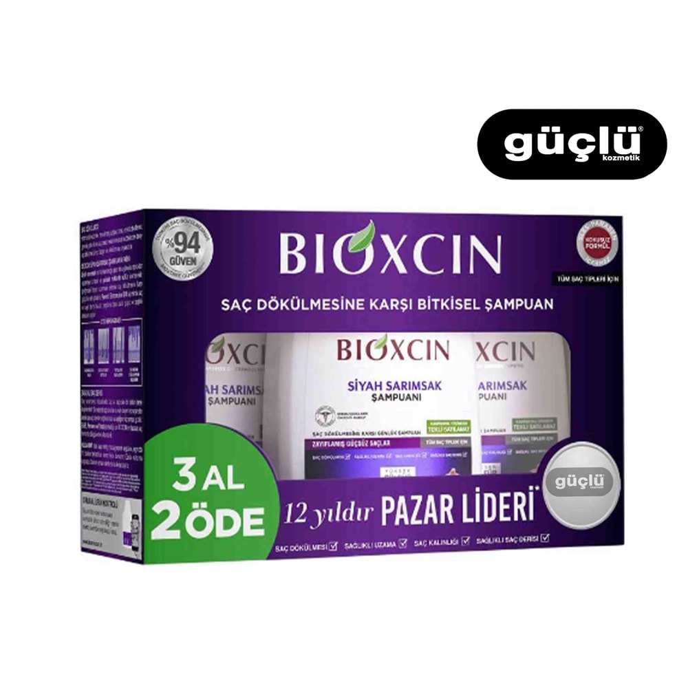 BİOXCIN ŞAMPUAN 3'LÜ 300ML SİYAH SARIMSAK TÜM. S.T 9191*12Lİ
