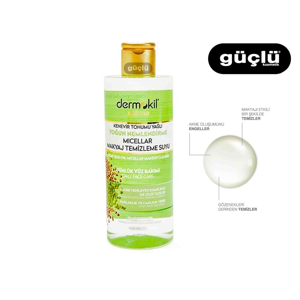 DERMOKİL MAKYAJ TEMİZLEME SUYU 400ML KENEVİR Y. 1200*12Lİ