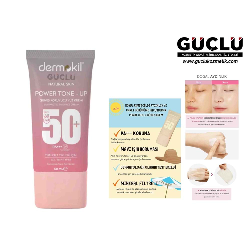 DERMOKİL GÜNEŞ KORUYUCU TON EŞİTLEYİCİ 50 SPF 50ML YÜZ KREMİ 0899*12Lİ