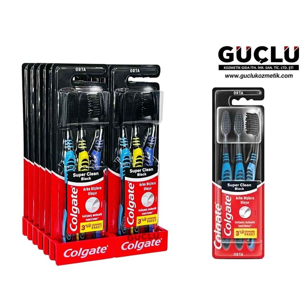 COLGATE DİŞ FIRÇASI SÜPER CLEAN BLACK 2+1 ORTA 3434*12Lİ