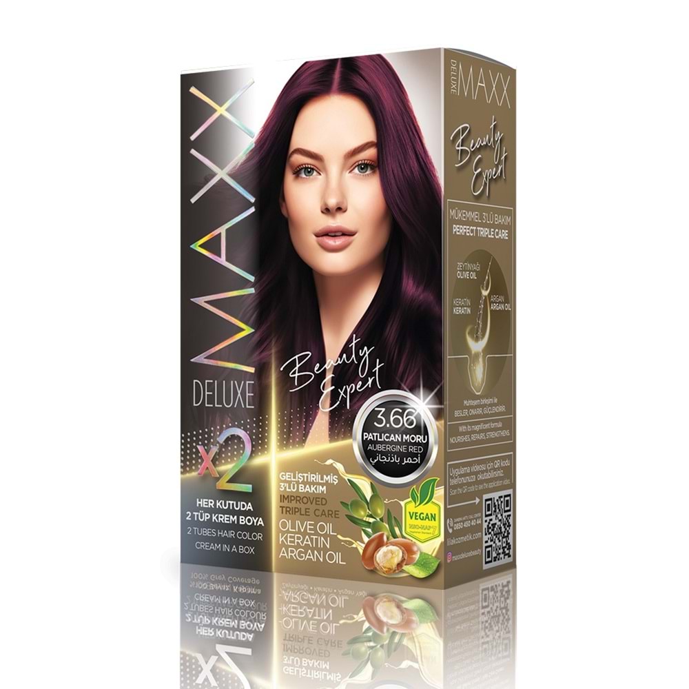 MAXX DELUXE SET SAÇ BOYASI 3.66 PATLICAN MORU*24LÜ
