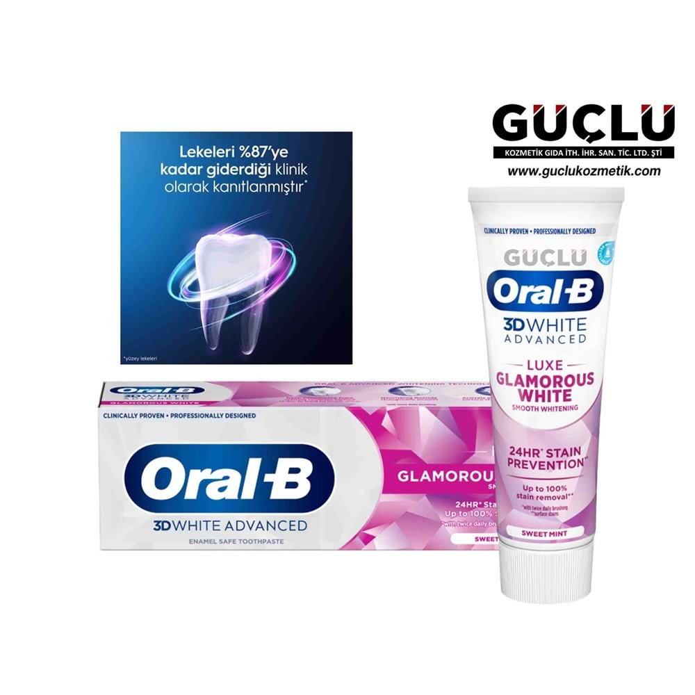ORAL B DİŞ MACUNU PRO 3D WHITE 75ML GLAMOROUS 3176*12Lİ