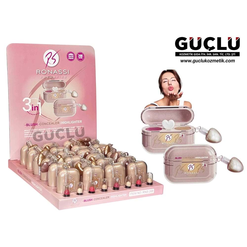 RONASSİ BLUSH -CONCEALER-HIGHLIGHTER 3 IN 1 RNS268*24LÜ