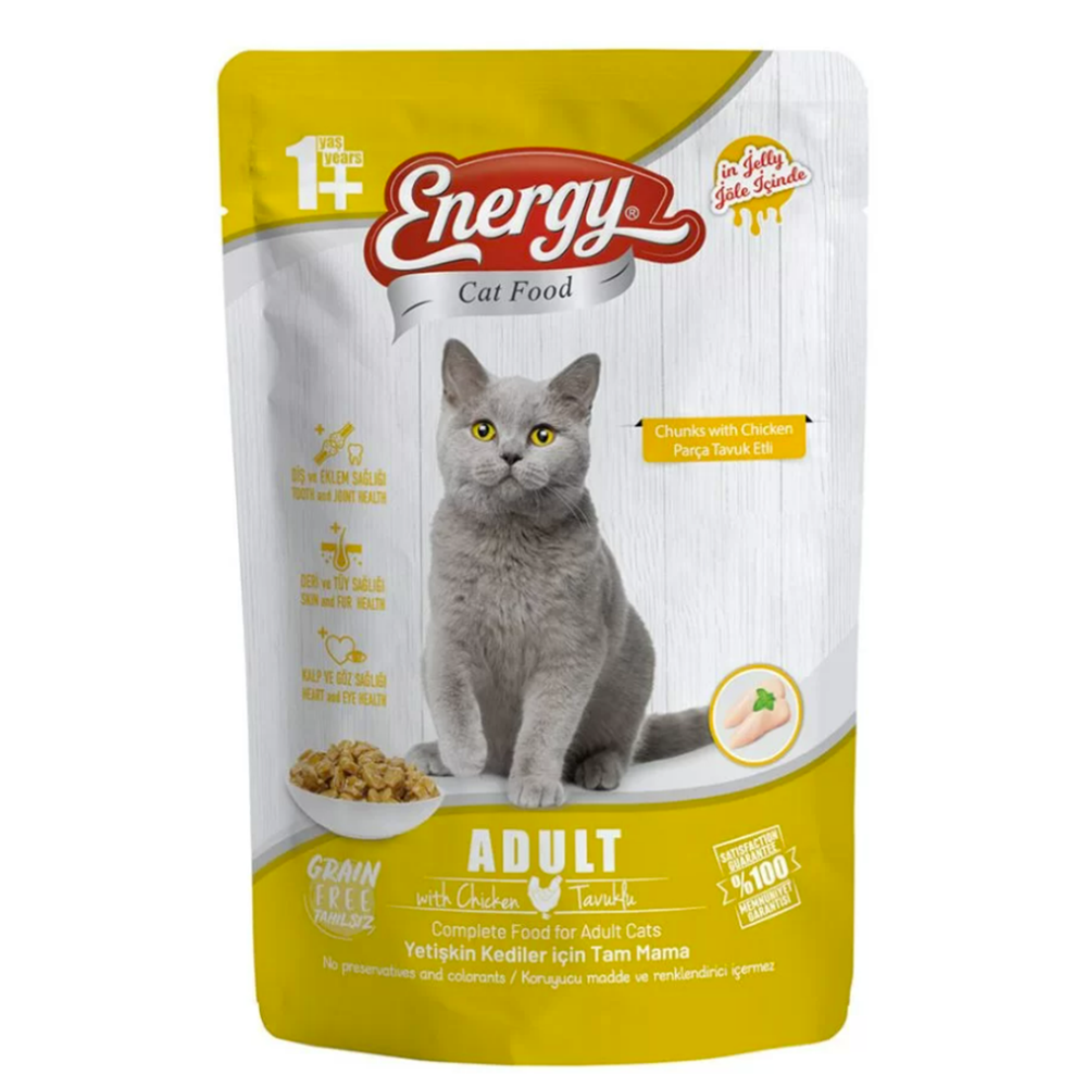 ENERGY C. F. TAVUKLU YETİŞKİN ISLAK KEDİ MAMASI 85 G*24LÜ