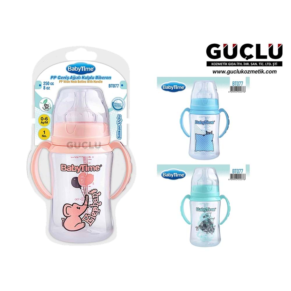 BABYTİME PP BİBERON G. AĞIZ KULPLU (SİLİKON UÇLU) 250ML BT077*6LI
