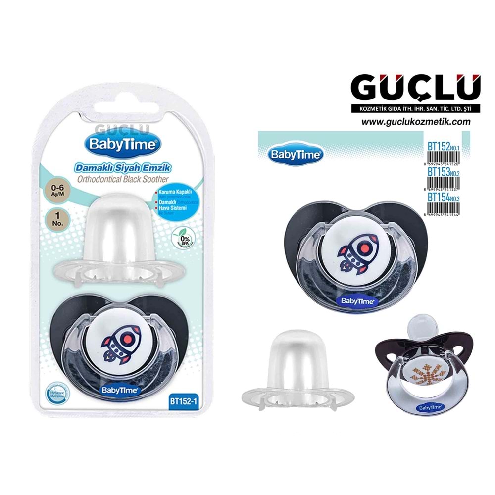 BABYTİME EMZİK SİLİKON DAMAK KORYC .KAPA SIYAH BT154-3*18Lİ