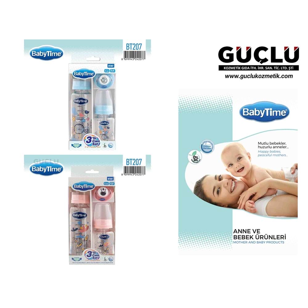 BABYTİME BİBERON (CAM) ÜÇLÜ SET MAVİ BT207*6LI