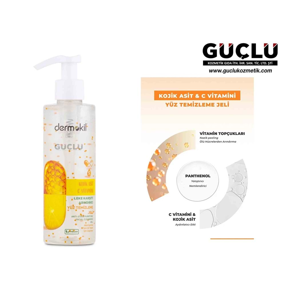 DERMOKİL YÜZ TEMİZLEME JELİ 200ML KOJİK ASİT C VİT. LEKE K.*12Lİ