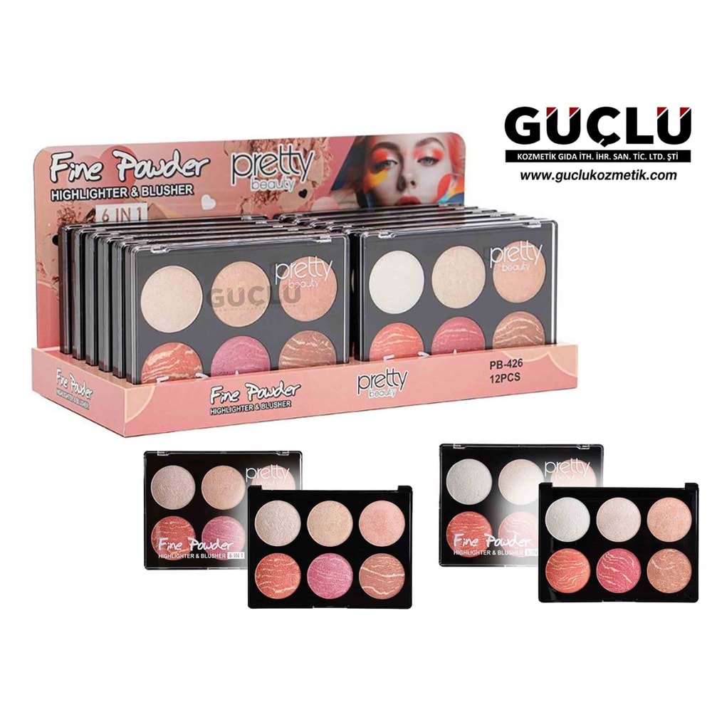 PRETTY B. HIGHLIGHTER & BLUSHER 6 IN 1 FİNE POWDER PB426*12Lİ
