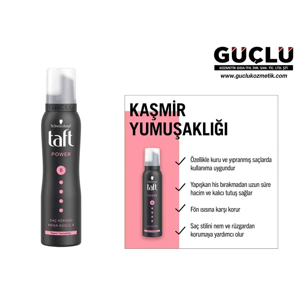 TAFT SAÇ KÖPÜĞÜ 150ML POWER KAŞMİR NO:5*12Lİ