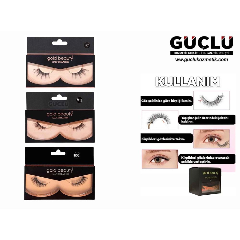GOLD BEAUTY TAKMA KİRPİK YARIM HALF EYELASHES H02*12Lİ