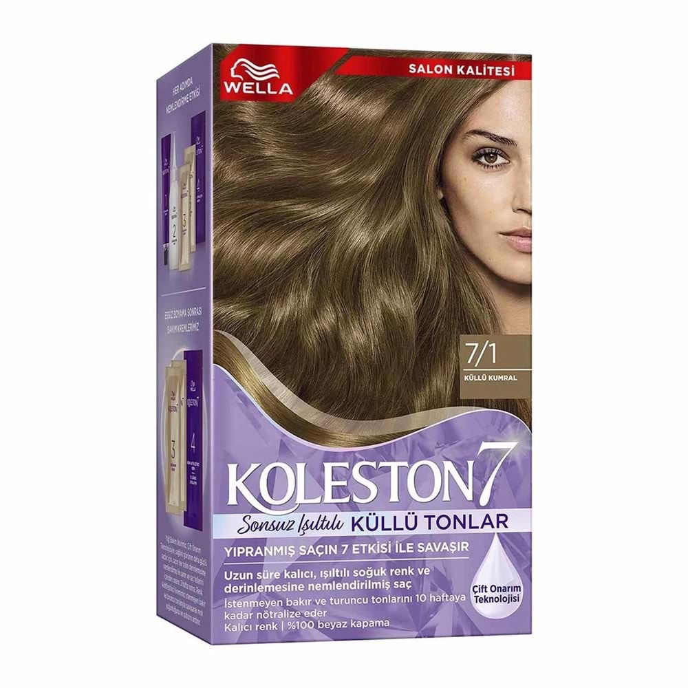 KOLESTON KİT SET SAÇ BOYASI 7.1 KÜLLÜ KUMRAL*6LI