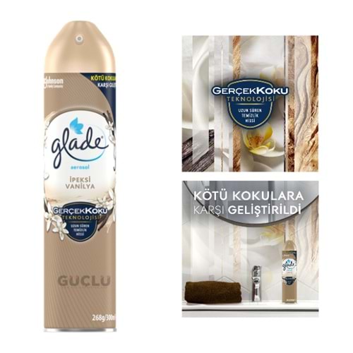 GLADE AEROSOL ODA KOKUSU 300ML İPEKSİ VANİLYA*12Lİ
