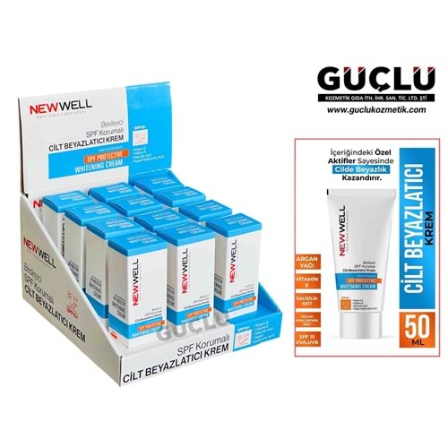 NEW WELL CİLT BEYAZLATICI KREM 50ML SPF KORUMALI 8024*12Lİ