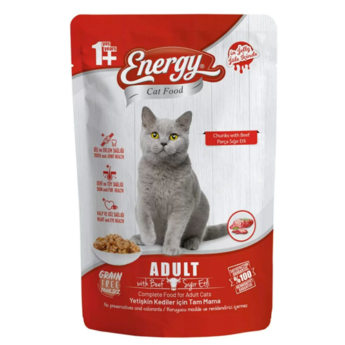 ENERGY C. F. SIĞIR ETLİ YETİŞKİN ISLAK KEDİ MAMASI 85 G*24LÜ