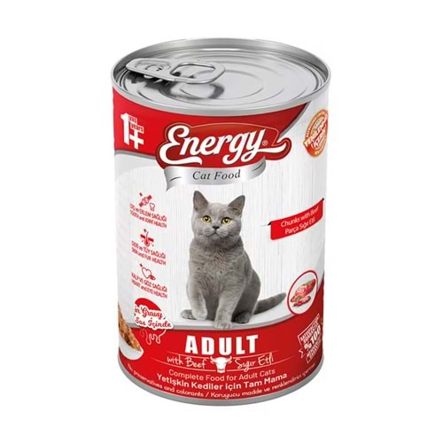 ENERGY C. F. KONSERVE SIĞIR ETLİ YETİŞKİN ISLAK KEDİ MAMASI 415 G*20Lİ