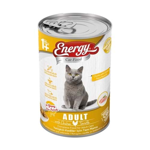 ENERGY C. F. KONSERVE TAVUKLU YETİŞKİN ISLAK KEDİ MAMASI 415 G*20Lİ