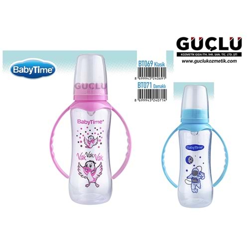 BABYTİME PP BİBERON KULPLU (SİLİKON DAMA. UÇLU) 250ML BT071*12Lİ