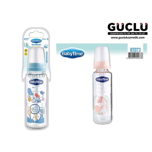 BABYTİME BİBERON KLASIK CAM (SİLİKON KİRAZ UÇLU) 250ML BT073*15Lİ