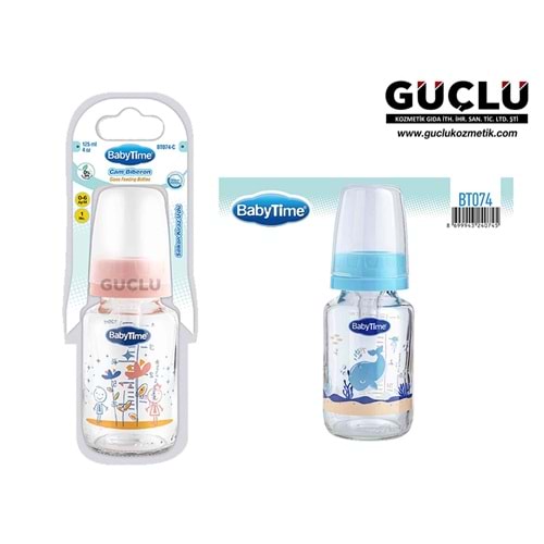 BABYTİME BİBERON KLASIK CAM (SİLİKON KİRAZ UÇLU) 125ML BT074*12Lİ