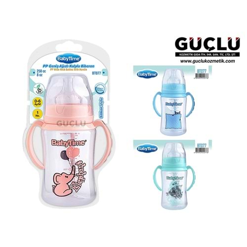 BABYTİME PP BİBERON G. AĞIZ KULPLU (SİLİKON UÇLU) 250ML BT077*6LI