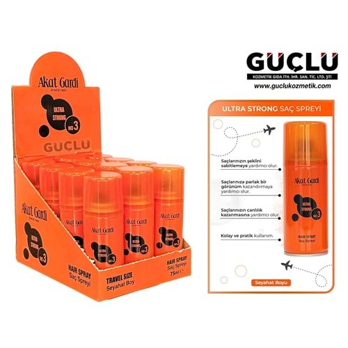 AKAT GARDİ SAÇ SPREY 75ML ULTRA STRONG NO:3*12Lİ