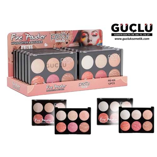PRETTY B. HIGHLIGHTER & BLUSHER 6 IN 1 FİNE POWDER PB426*12Lİ