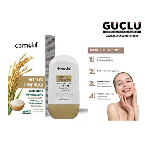 DERMOKİL BEYAZLATICI FLUID KREM 60ML PİRİÇ MAYASI*12Lİ
