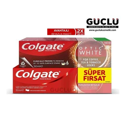 COLGATE DİŞ MACUNU 50ML+50ML OPTIC WHITE PARIL.B. 0618*12Lİ
