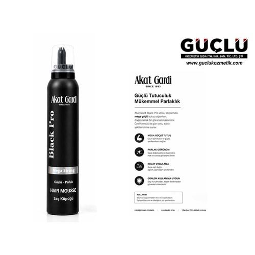 AKAT GARDİ SAÇ KÖPÜĞÜ 200ML (BLACK PRO) MEGA STRONG*12Lİ