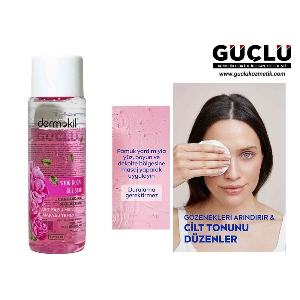 DERMOKİL MAKYAJ TEMİZLEME ÇİFT FAZLI GÜL SUYU 4453*12Lİ