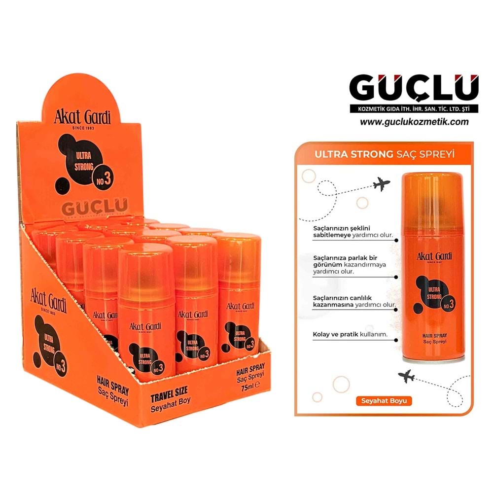 AKAT GARDİ SAÇ SPREY 75ML ULTRA STRONG NO:3*12Lİ