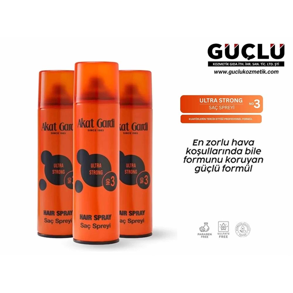 AKAT GARDİ SAÇ SPREY 750ML ULTRA STRONG TURUNCU NO:3*12Lİ