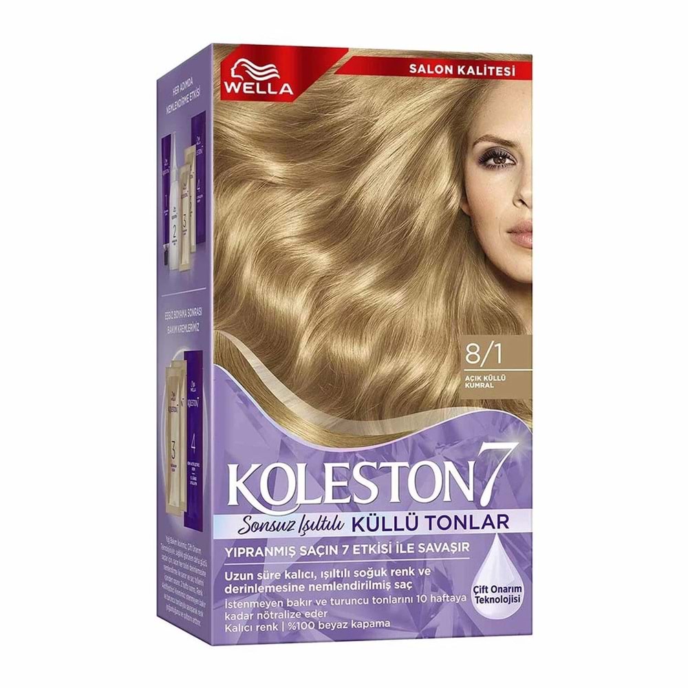 KOLESTON KİT SET SAÇ BOYASI 8.1 AÇIK KÜLLÜ KUMRAL*6LI